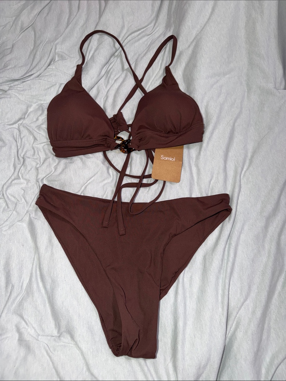 Saminol Women's Chocolate Brown Crisscross Bikini Set